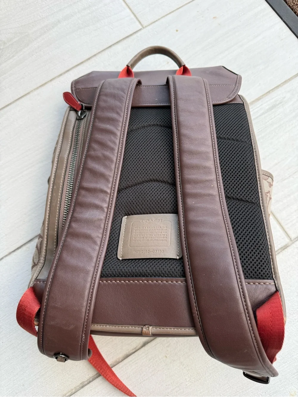 Coach Brown Signature Canvas & Leather Backpack with Red Accents